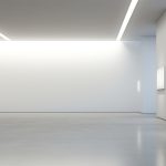 a minimalist art gallery with pristine white walls and gallery lighting that allows artworks to take center stage