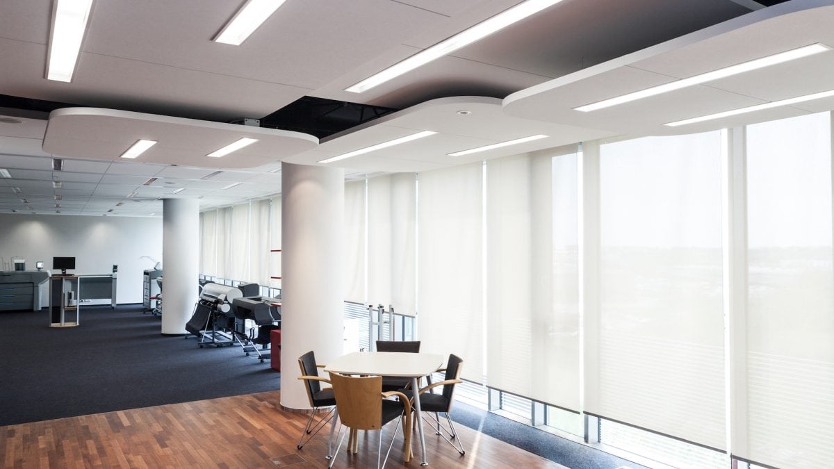 Modern office with design lighting and wooden floor in Urbana, MD