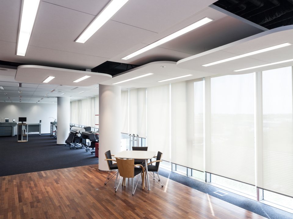 Modern office with design lighting and wooden floor in Urbana, MD